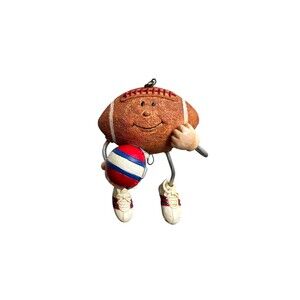Vintage Football Character Ornament with Rigid Wire Limbs and Sports Helmet